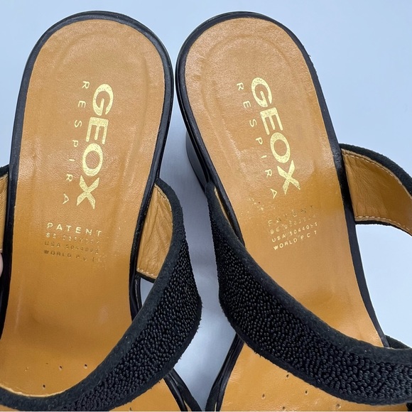 Geox Respira Leather Wedge Slide Sandals Black Slip-On Women 10 US Comfort - Picture 5 of 14